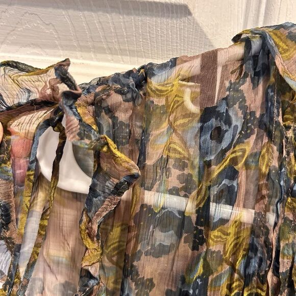 Natural Life Dress Small Floral Flutter Sleeve Boho‎ Rayon Sheer Pintucks - Picture 4 of 9